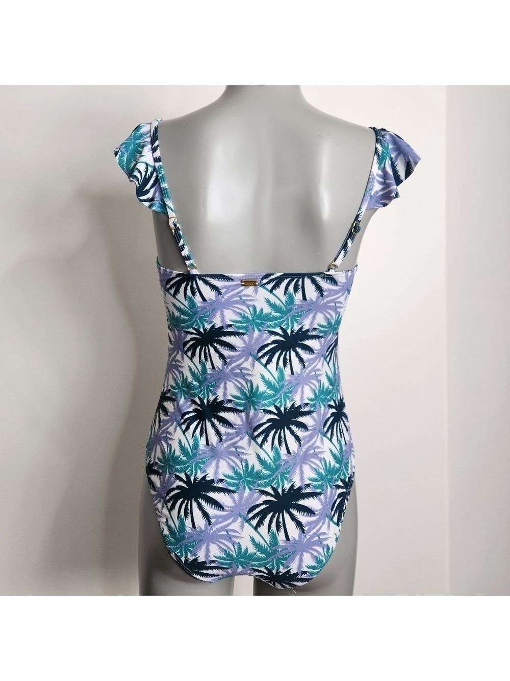 Jones New York Tropical Palm Print One Piece Ruffle Strap Bathing Suit Size M - Picture 4 of 13